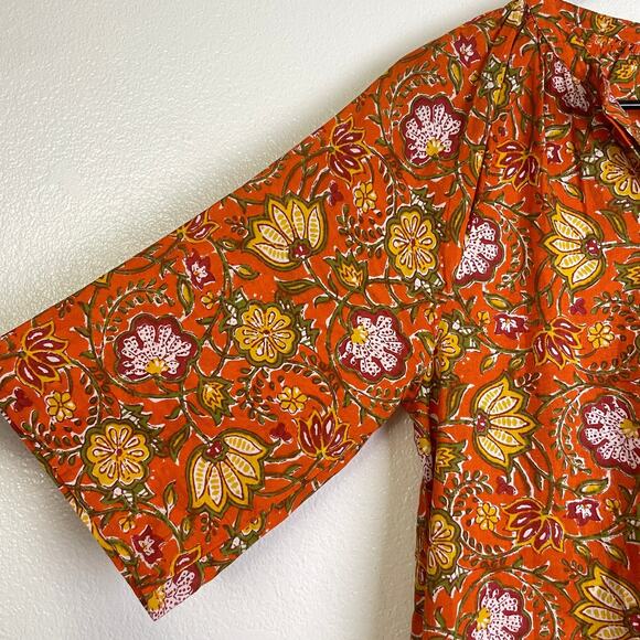 dRa Los Angeles Floral Dress Womens Small Orange 3/4 Sleeve Button Boho Cotton - Picture 6 of 11